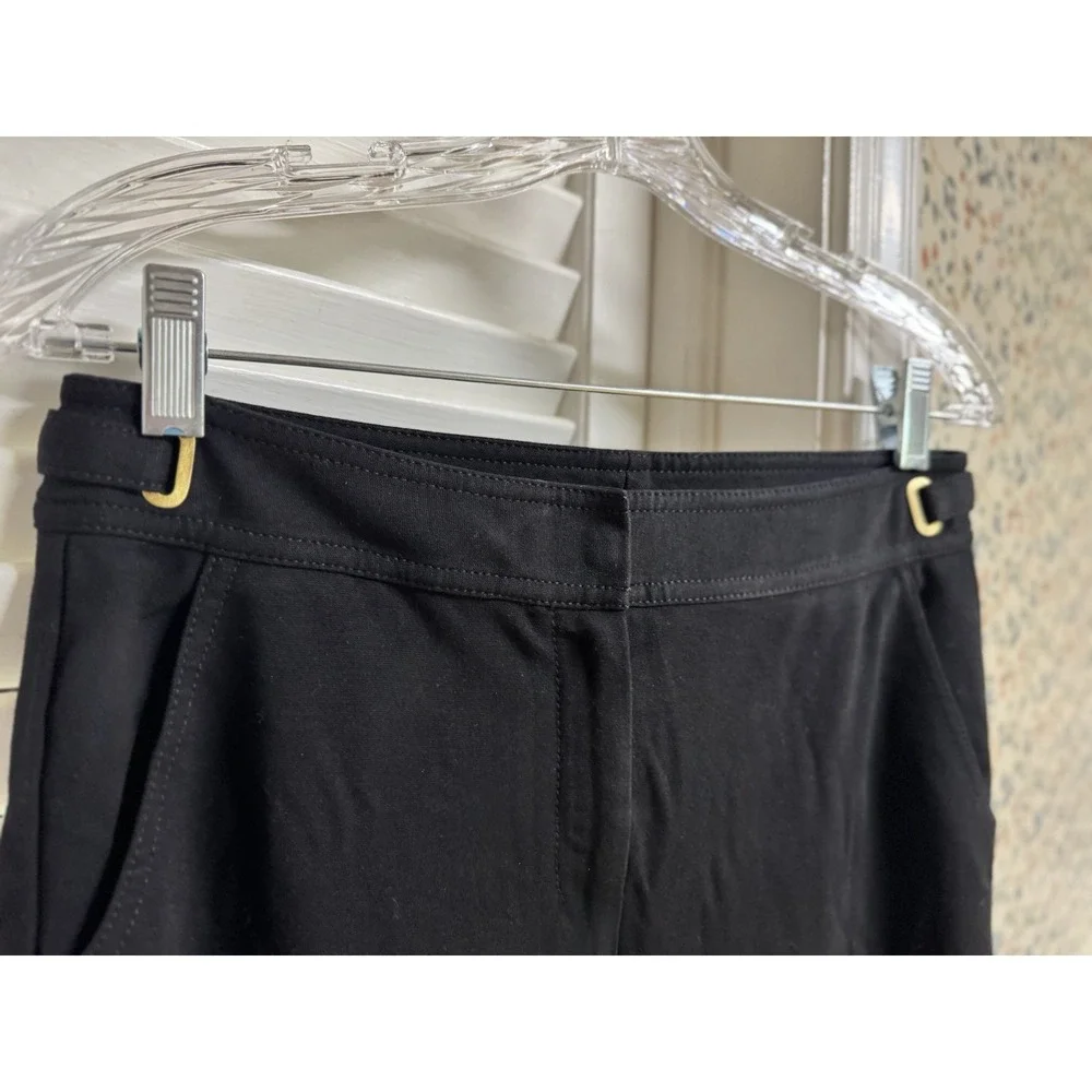 St. John Black Flowy Wide Leg Career Pants Sz 6 Yellow Gold Waist Detail Belt